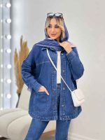 مانتو جین برش دار دو جیب کد 4377 - تصویر 2