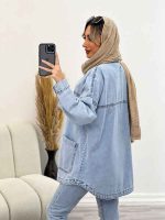 مانتو جین برش دار دو جیب کد 4377 - تصویر 4