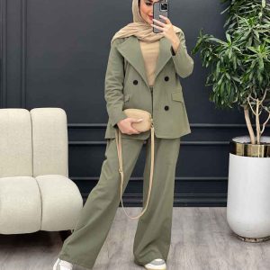ست مانتو و شلوار لینن چهار دکمه کد 4509