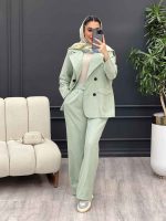 ست مانتو و شلوار لینن چهار دکمه کد 4509 - تصویر 3