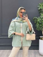 مانتو لینن جیب دکمه کد 4382 - تصویر 2