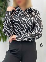 شومیز ساتن طرح دار کد 4353 - تصویر 3