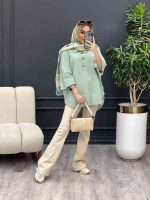 مانتو لینن یقه سه دکمه کد 4394 - تصویر 9