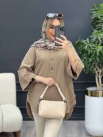 مانتو لینن یقه سه دکمه کد 4394 - تصویر 19
