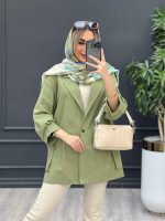 مانتو لینن پشت دکمه سرشانه پاگن کد 4395 - تصویر 4