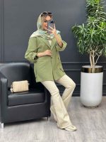 مانتو لینن پشت دکمه سرشانه پاگن کد 4395 - تصویر 11