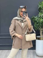 مانتو لینن پشت دکمه سرشانه پاگن کد 4395 - تصویر 3