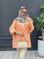 مانتو لینن پشت دکمه سرشانه پاگن کد 4395 - تصویر 9