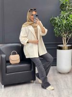 مانتو لینن پشت دکمه سرشانه پاگن کد 4395 - تصویر 15