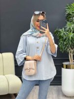 مانتو لینن یقه سه دکمه کد 4394 - تصویر 2