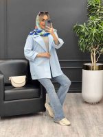 مانتو لینن پشت دکمه سرشانه پاگن کد 4395 - تصویر 5