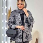 مانتو ژاکارد جلو باز طرح دار کد 4434
