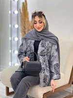 مانتو ژاکارد جلو باز طرح دار کد 4434 - تصویر 5