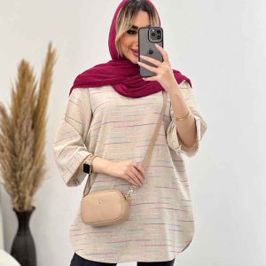مانتو لینن نچرال یقه چاک کد 4439