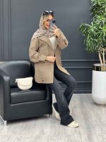 مانتو لینن دو جیب نما پایین پاگن کد 4447 - تصویر 18