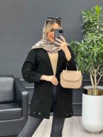 مانتو لینن دو جیب نما پایین پاگن کد 4447 - تصویر 9