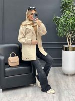 مانتو لینن دو جیب نما پایین پاگن کد 4447 - تصویر 10