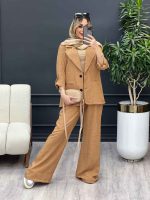 ست مانتو و شلوار یقه انگلیسی جیب نما کد 4455