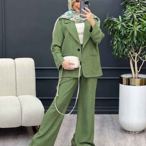 ست مانتو و شلوار یقه انگلیسی جیب نما کد 4455