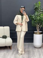 ست مانتو و شلوار یقه انگلیسی جیب نما کد 4455 - تصویر 2