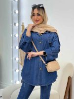 مانتو جین دو جیب آستین پاکتی کد 4470 - تصویر 4