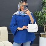 مانتو لینن دو دکمه پایین هلال کد 4486