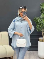 مانتو لینن دو دکمه پایین هلال کد 4486 - تصویر 23