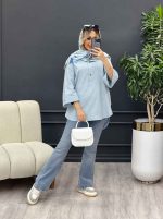 مانتو لینن دو دکمه پایین هلال کد 4486 - تصویر 5