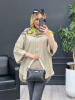 مانتو لینن دو دکمه پایین هلال کد 4486 - تصویر 4
