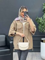 مانتو لینن پایین گت سر جیب دکمه کد 4469 - تصویر 3