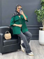 مانتو لینن پایین گت سر جیب دکمه کد 4469 - تصویر 12