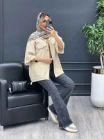 مانتو لینن پایین گت سر جیب دکمه کد 4469 - تصویر 14