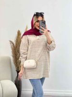 مانتو لینن نچرال یقه منگوله دار کد 4507 - تصویر 3