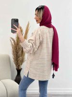 مانتو لینن نچرال یقه منگوله دار کد 4507 - تصویر 14