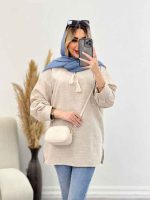 مانتو لینن نچرال یقه منگوله دار کد 4507 - تصویر 22