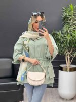 مانتو لینن دکمه مخفی دو جیب کد 4452 - تصویر 3