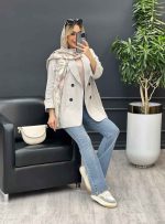 مانتو لینن چهاردکمه آستین پاکتی کد 4484 - تصویر 15