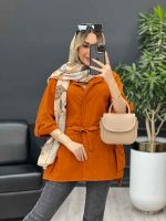 مانتو لینن دکمه مخفی دو جیب کد 4452 - تصویر 14