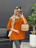 مانتو لینن دکمه مخفی دو جیب کد 4452 - تصویر 5