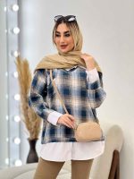 مانتو چهارخونه جلو بسته ترکیبی کد 4535 - تصویر 11