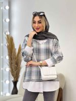 مانتو چهارخونه جلو بسته ترکیبی کد 4535 - تصویر 5
