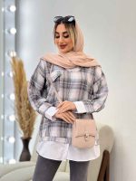 مانتو چهارخونه جلو بسته ترکیبی کد 4535 - تصویر 2