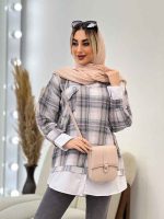 مانتو چهارخونه جلو بسته ترکیبی کد 4535 - تصویر 13