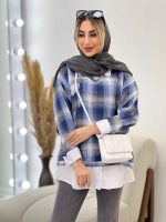 مانتو چهارخونه جلو بسته ترکیبی کد 4535 - تصویر 3