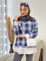مانتو چهارخونه جلو بسته ترکیبی کد 4535 - تصویر 10