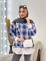 مانتو چهارخونه جلو بسته ترکیبی کد 4535 - تصویر 17