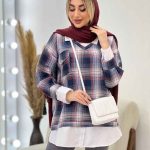 مانتو چهارخونه جلو بسته ترکیبی کد 4535