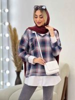مانتو چهارخونه جلو بسته ترکیبی کد 4535