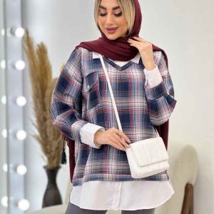 مانتو چهارخونه جلو بسته ترکیبی کد 4535