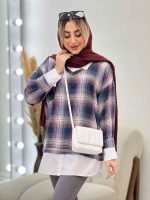 مانتو چهارخونه جلو بسته ترکیبی کد 4535 - تصویر 14